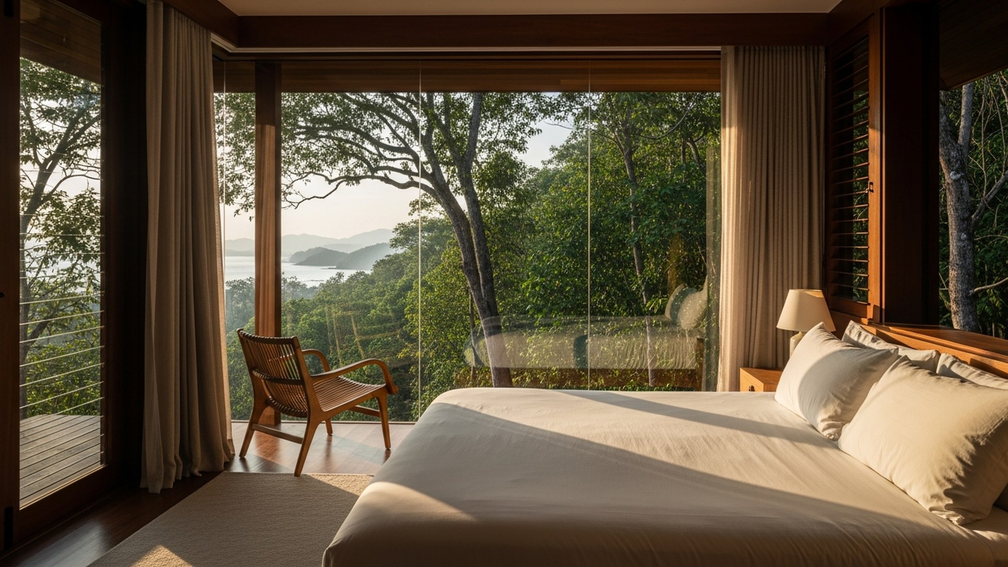 Master suite with bay view and forest light