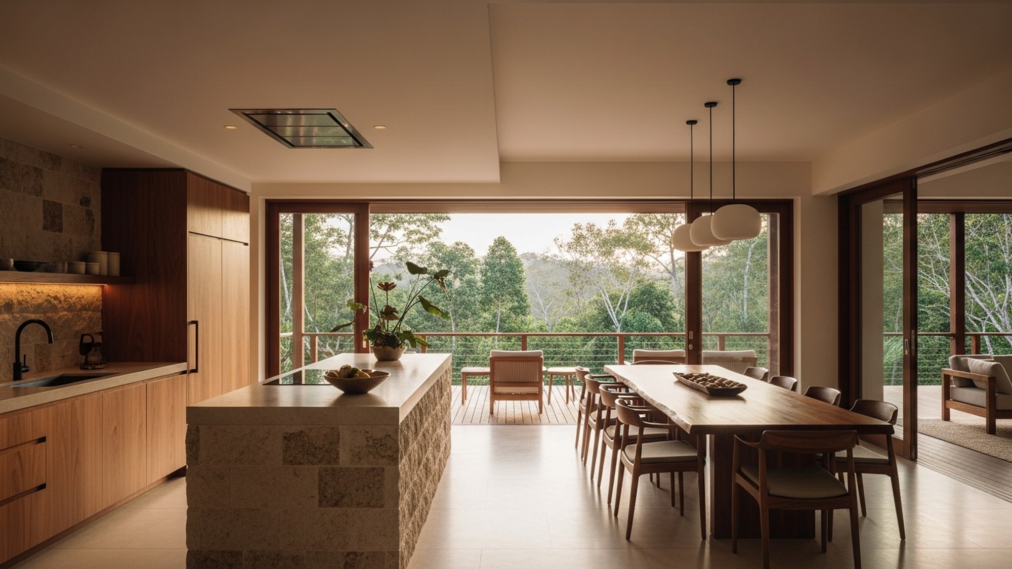 Open kitchen and dining in local timber