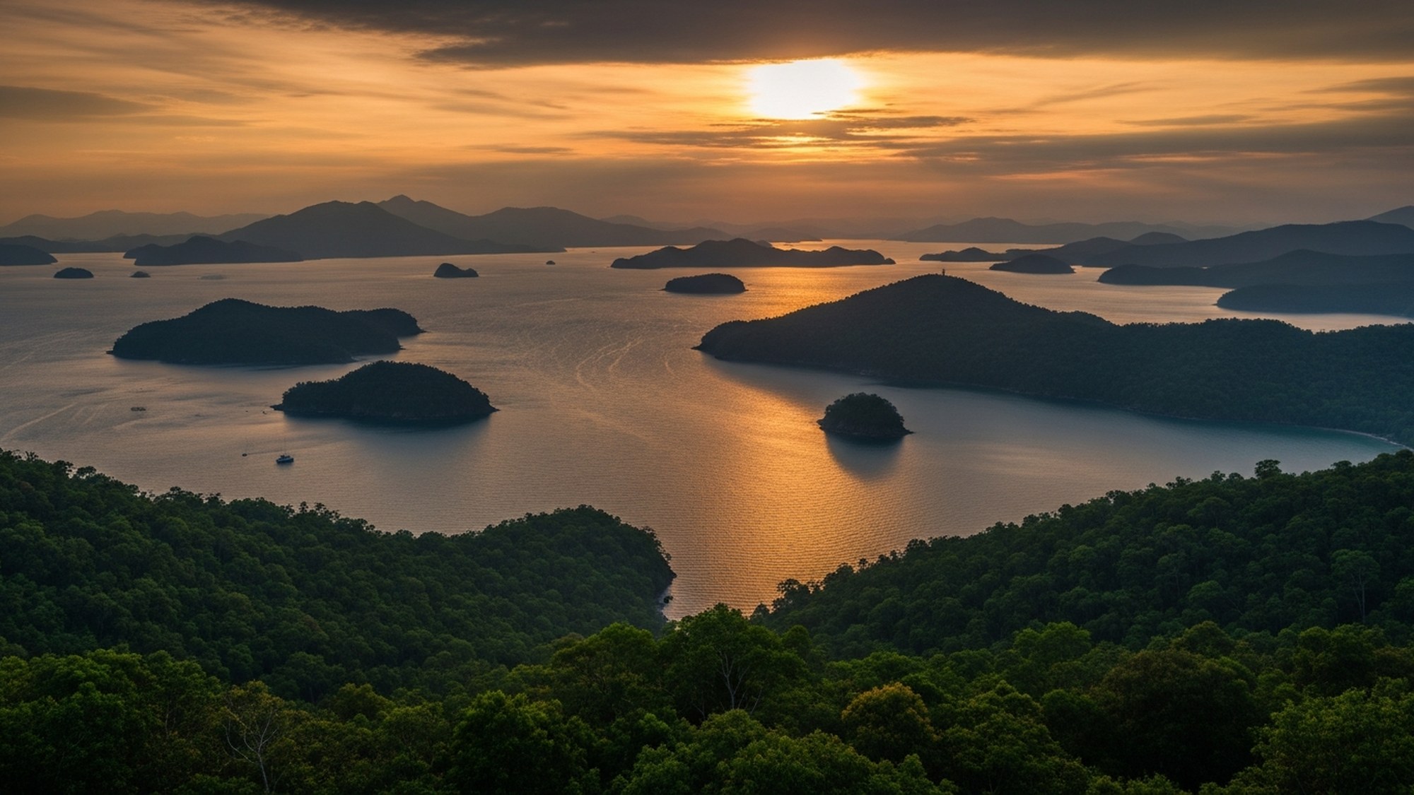 Sunset over the Bay of Paraty seen from the Amorielli terrace