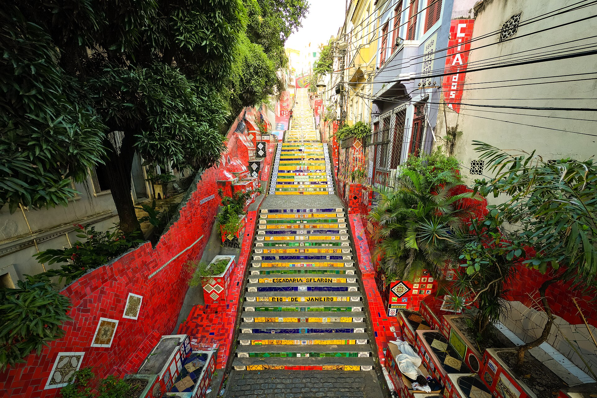 The tiled Selarón Steps in Rio de Janeiro, covered in ceramic tiles in many colours.