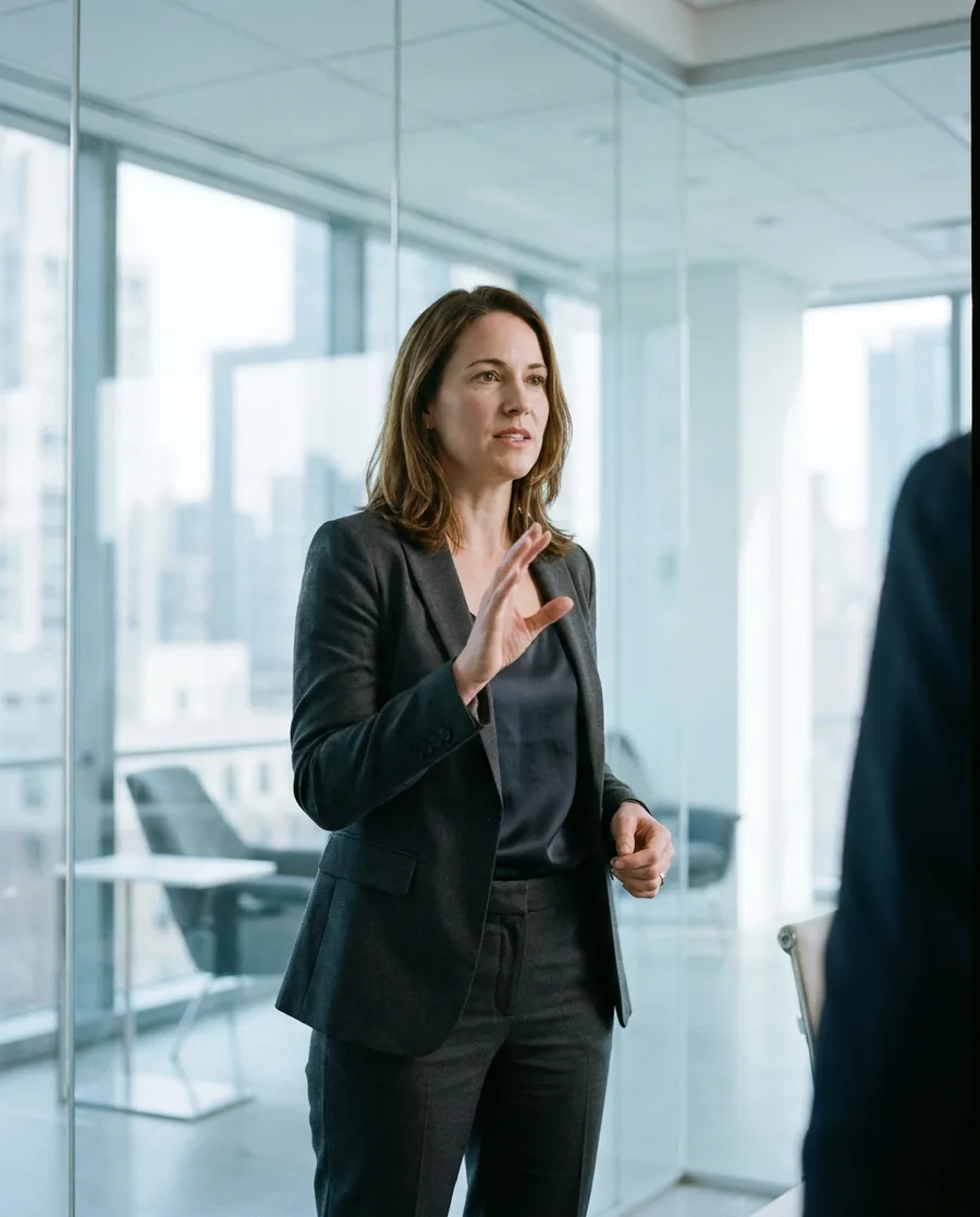 A rental-platform spokesperson in a glass office
