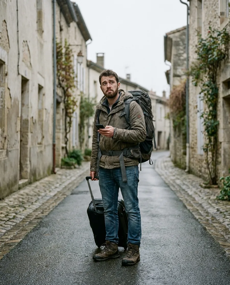A frequent traveller on a cobbled lane
