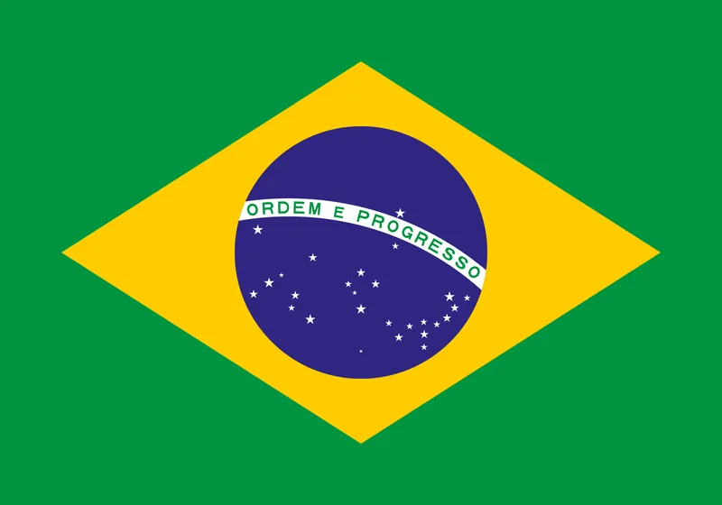 The flag of Brazil — green field with a yellow rhombus, blue celestial sphere, and the motto Ordem e Progresso